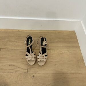 Yves Saint Laurent YSL Beige Tribute Platform Sandals